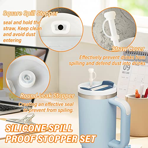 Spill Proof Stopper Set Of 3, Silicone Spill Leak Stopper Fit With Stanley Cup 1.0 30&40 Oz Tumbler Cup Accessories Including 2 Straw Cover Cap 2 Square Spill Stopper 2 Round Leak Stopper #TOP6