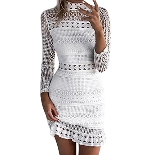 Overdose Womens Sexy Lace Bodycon Cocktail Ladies Party Pencil Midi Dress Imperio Cuello Alto & Club Vestidos del Vendaje (x-Large, Blanco)