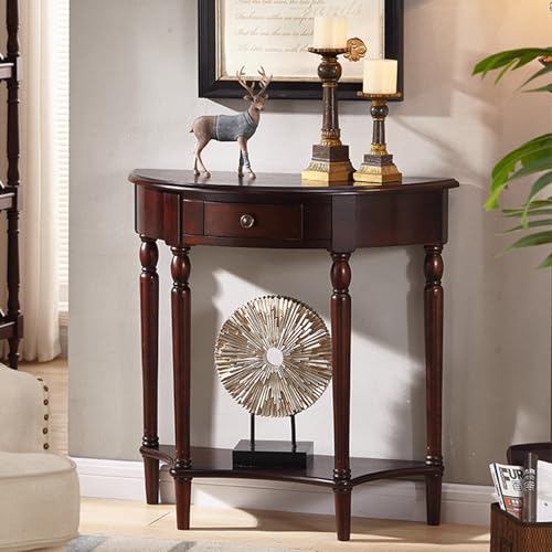 JIHAJU Half Moon Console Solid Wood Entryway Furniture with Drawer