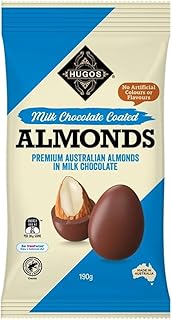 Hugos Chocolates Milk Chocolate Coated Almonds 190g, Healthy Snack, Atkins-Friendly, Dry Roasted Almond Coated with Chocolate