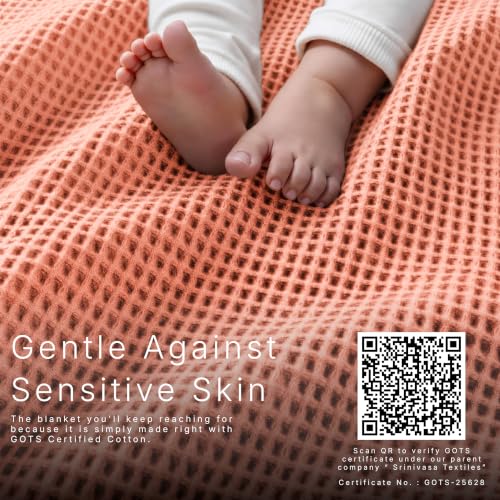 Image of GOTS Certified 55 inchX60 inch Throw 100% Organic Cotton Waffle Blanket-Sun Bay | Premium Waffle Blankets & Throws for Bed, Throw Blanket for Couch, Modern & Cozy Blanket, All Season, Comfy and Soft Blankets