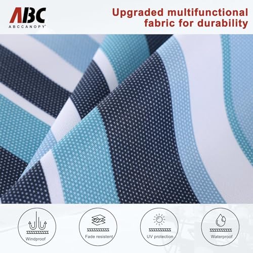 Image of ABCCANOPY Patio Umbrella 9ft, Outdoor Table Umbrella with Push Button Tilt and Crank, 8 Ribs Umbrella for Patio Pool Garden Deck (Blue Stripes)