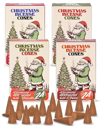 Christmas Scented Incense Cones - Incense Cone for Holiday Aromatherapy - 4 Pack Box Set 96 Cones Total