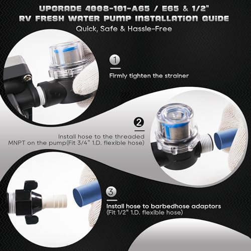 Image of 12V RV Water Pump 4008-101-A65 /E65 | 3.0 GPM - 55 PSI | Camper RV Water Pump | Self-Priming & Quiet Diaphragm Pump | Thermal Protection & Dry Run Safe (Upgrade 4008-101-A65 /E65)