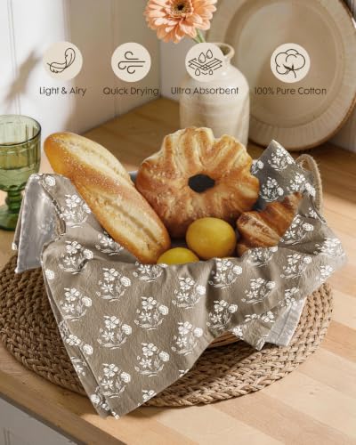 Image of Miss Adola 2 Pack 150GSM Flour Sack Kitchen Towels, Botanical Rhythm | 16 inchx26 inch, Lightweight, Lint-Free, Pure Cotton, Decorative, with Hanging Loop, Absorbent, Softer after Wash, Versatile
