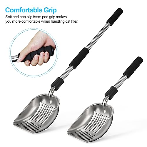 Image of Depets Cat Litter Scoop, Metal Litter Scooper with Deep Shovel, Detachable Long Handle Cat Litter Sifter with Holder, Large Durable Cat Litter Shovel with Foam Pad Grip for Easy Sifting (Pack of 2)