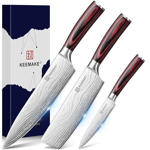 Image of KEEMAKE 3 Pieces Kitchen Knife Set, Professional Ultra Sharp Chef Knife Set