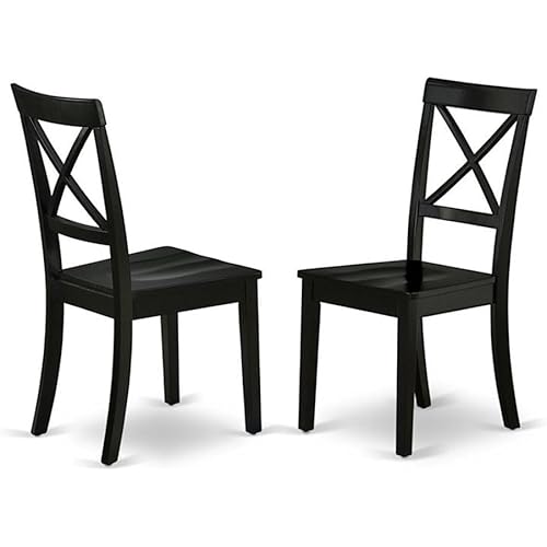 East West Furniture BOC-BLK-W Boston Dining Room Chairs - Cross Back Solid Wood Seat Chairs, Set of 2, Black
