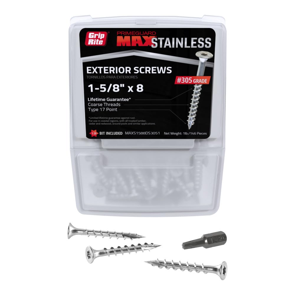 Grip Rite MAXS1588DS3051#8 x 1-5/8 in. 305 Stainless Steel Deck Screw (1lb -Pack), No Color, 1-5/8 in. x 1.625 in. (Head Diameter)