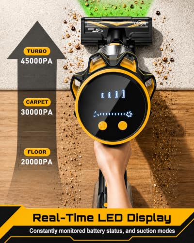Image of Cordless Vacuum Cleaner for DeWalt 20V Battery, 45KPA 400W Vacuum Cleaners for Home, Self-Standing Stick Vac w /LED Display, Anti-Tangle Lightweight Vacuum for Carpet, Floor, Car(Battery Not Included)