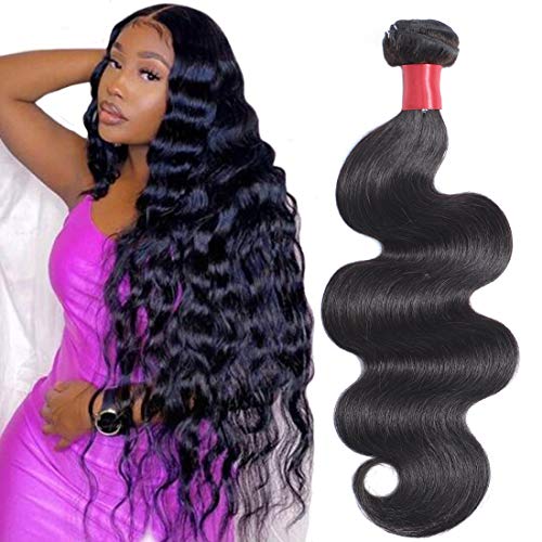 Misoun Unprocessed Brazilian Virgin Human Hair Body Wave One Bundle 12inch Virgin Human Hair Extension Weave Brazilian Hair Bundle Natural Black (100+/-5g)/bundle Can be Dyed
