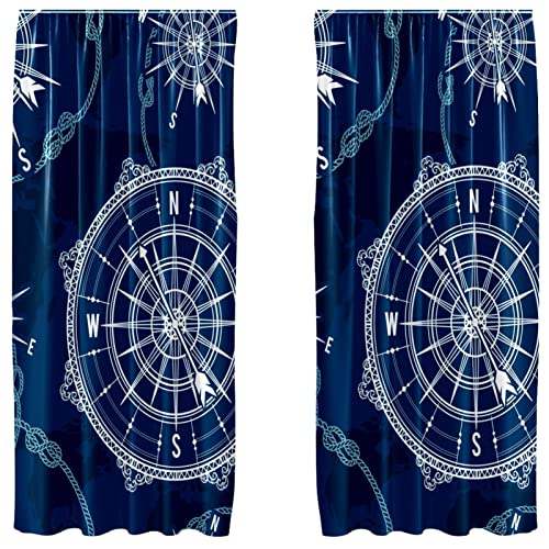 Set de 2 paneles decorativos con mapa náutico azul para ventanas de hogar 2