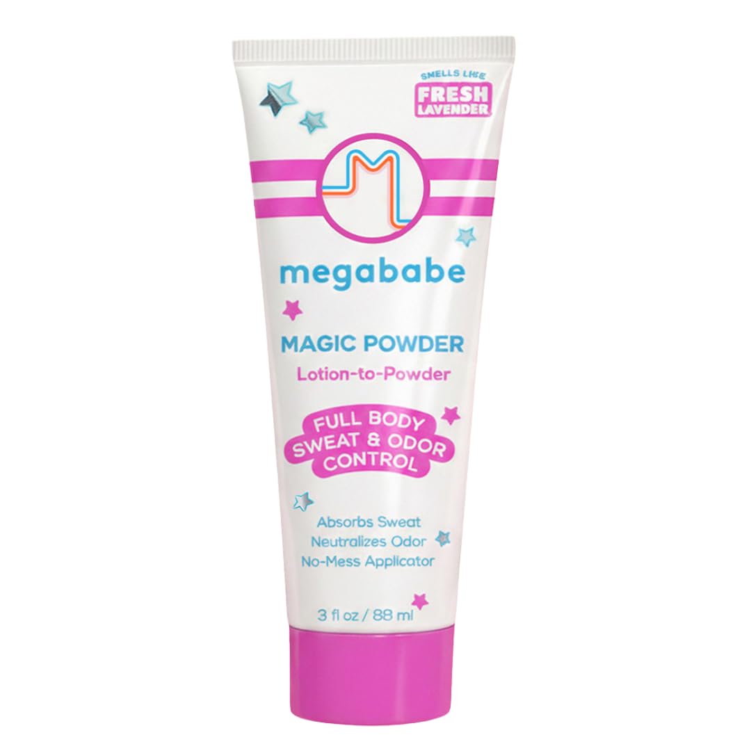 Megababe Sweat & Odor Absorbing Lotion - Magic Powder Stay-Dry Lotion to Powder | Spring Break Must-Have | Aluminum-Free, Talc-Free | 3 fl oz