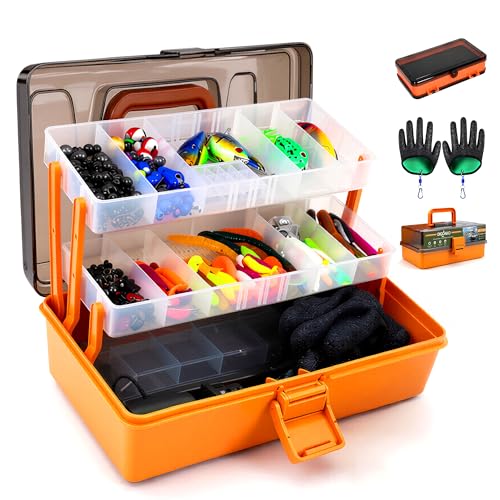 Large 3-Layer Tackle Box with Tackle Included, 417Pcs Fishing Lures Kit