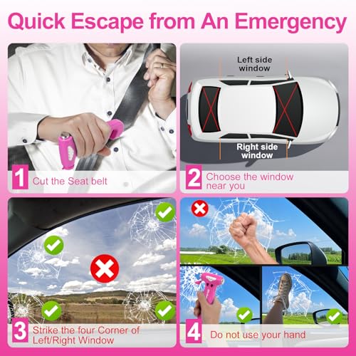 Image of Window Breaker, 3-in-1 Emergency Escape Tool with Car Safety Hammer and Seat Belt Cutter, Safety Emergency Car Escape Tool Gift for Women (Pink and Blue)