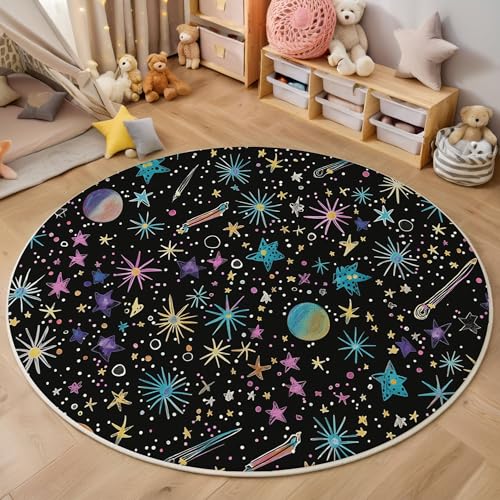 Tapis rond lavable en machine antidérapant style espace salon 80cm - 2