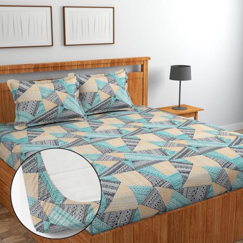 Image of Jashan Elastic Fitted Bedsheet for Double Bed King Size Cotton with 2 Pillow Covers Size | Elastic bedsheet King Size Cotton