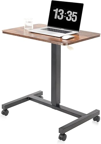 CLATINA Escritorio portátil neumático para laptop, mesa de sentado a pie, altura ajustable, carrito rodante con ruedas bloqueables para oficina en