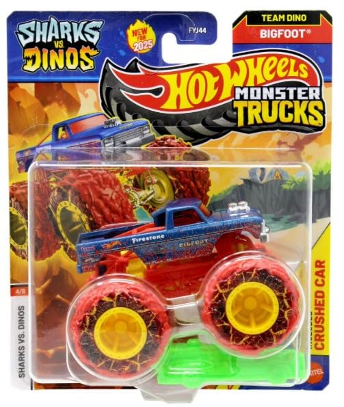 Hot Wheels Monster Trucks Sharks vs Dinos, 1:64 Scale Die-Cast Vehicle Collection, 2025 Edition (4/8 Team Dino Bigfoot) โ image 1