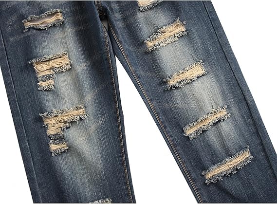 Men's Ripped Distressed Straight Leg Jeans Stretch Slim Fit Biker Jeans Casual Fashion Vintage Denim Pants4