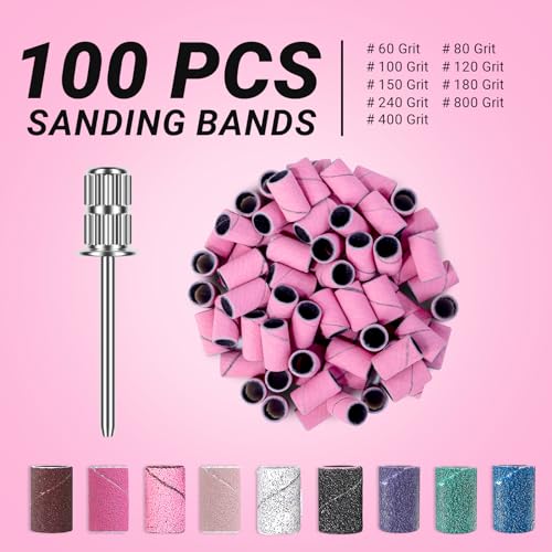 Image of MelodySusie 100 Pcs Nail Drill Bits Sanding Bands for Nail Drill 240 Extreme Fine Grit Nail File Sanding Bands for Acrylic Nails Gel Manicures and Pedicure,Light Pink