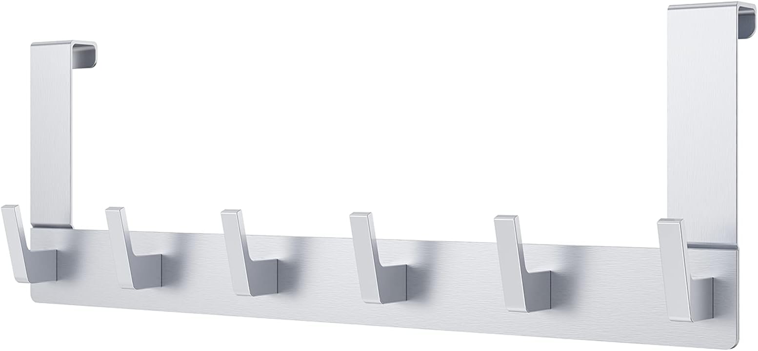 Dohomai Door Hook for Hanging, Door Coat Rack with 6 Hooks - Coat Hook Door for Bathroom Door Hook Rail Modern Door Hanger - Towel Holder Door Bathroom - Jacket Holder Door | Unique Hook Design