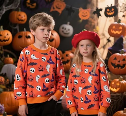 Halloween Sweatshirt Kids Glow in the Dark Dinosaur Shirt Boys Pumpkin Tops Bat Long Sleeve Cotton Outfits 1-7T2