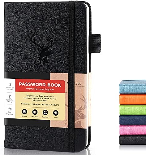 molekaus Password Book with Alphabetical Tabs Small Password Keeper with Extra Password Space to Change Password. Password Notebook for Home or Office for Internet Log In, 6.1*3.7in black small
