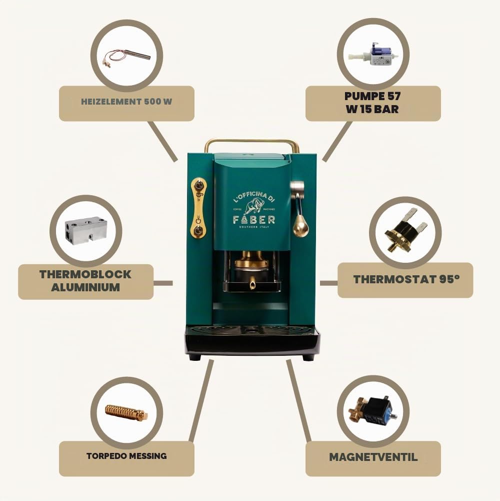 Faber PRO Total Deluxe Brass Coffee Maker, 44 mm (British Green)
