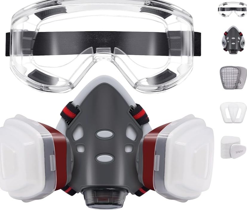 Serplex® Respirator Mask with Filters, Reusable Half Face Cover Gas Mask with Safety Glasses, Gas Mask Set Respirator for Painting Spraying Sanding Welding Woodworking Epoxy Resin & Other Protection (B0D97WZTS5) Amazon Price History, Amazon Price Tracker