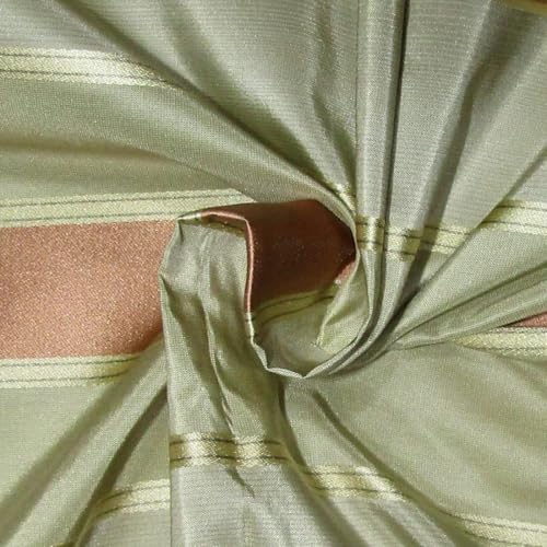 Soie 100% taffetas satin au mètre tissu rayé pastel olive or largeur 137cm