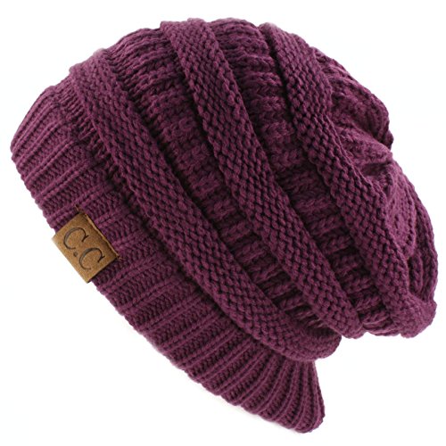 C.C Thick Slouchy Knit Unisex Beanie Cap Hat,One Size,Purple