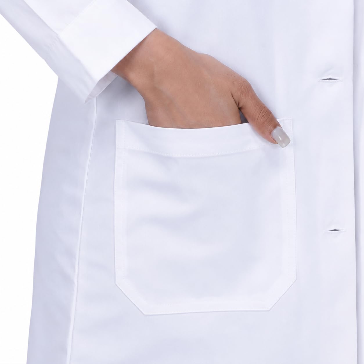 UNIFORM CRAFT Women's Doctor Lab Coat | Long Sleeve Poly Cotton | 2 Pocket Medical Uniform for Nurses & Healthcare Professionals | Hospital & Clinic Wear – White, Size M 4