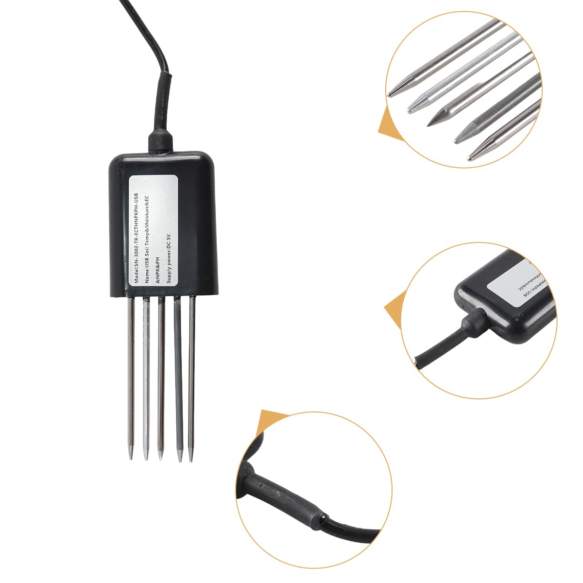 Ausi Sensor de suelo USB 7 en 1 con funciones de medición de pH, temperatura, humedad y nutrientes (solo disponible para Android)