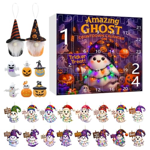 Calendario 'Avvento Halloween 24 pezzi a tema fantasma – Conto alla rovescia Halloween 2025 – Decorazione per albero di festa in acrilico 2D per adulti