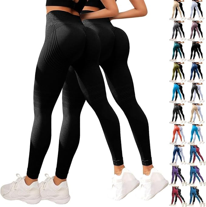Lot de 2 Luveon Legging Anti Cellulite Femme 3D Original,Leggings 3D Anti Cellulite, Legging à Compression - Minceur Taille Haute sans Couture Yoga Fitness...