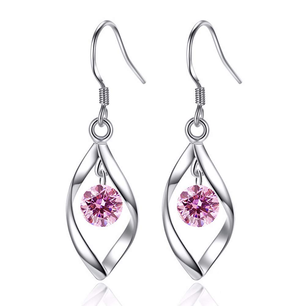 Zolkamery Schmuckset Silber 925 Damen, 925 Sterling Silber Twist Halskette & Ohrringe Ohrhänger Set, Haken Damen Schmuck Set Silberkette & Ohrringe Hängend mit AAAAA Zirkonia für Mädchen Frauen