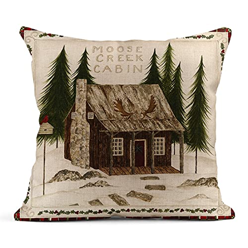 Rouihot Set Of 4 Linen Throw Pillow Covers 18X18 Inch Winter Moose Creek Bear Mountain Home Decor Pillowcase Square Cushion Covers For Sofa Bed Couch thumb #2