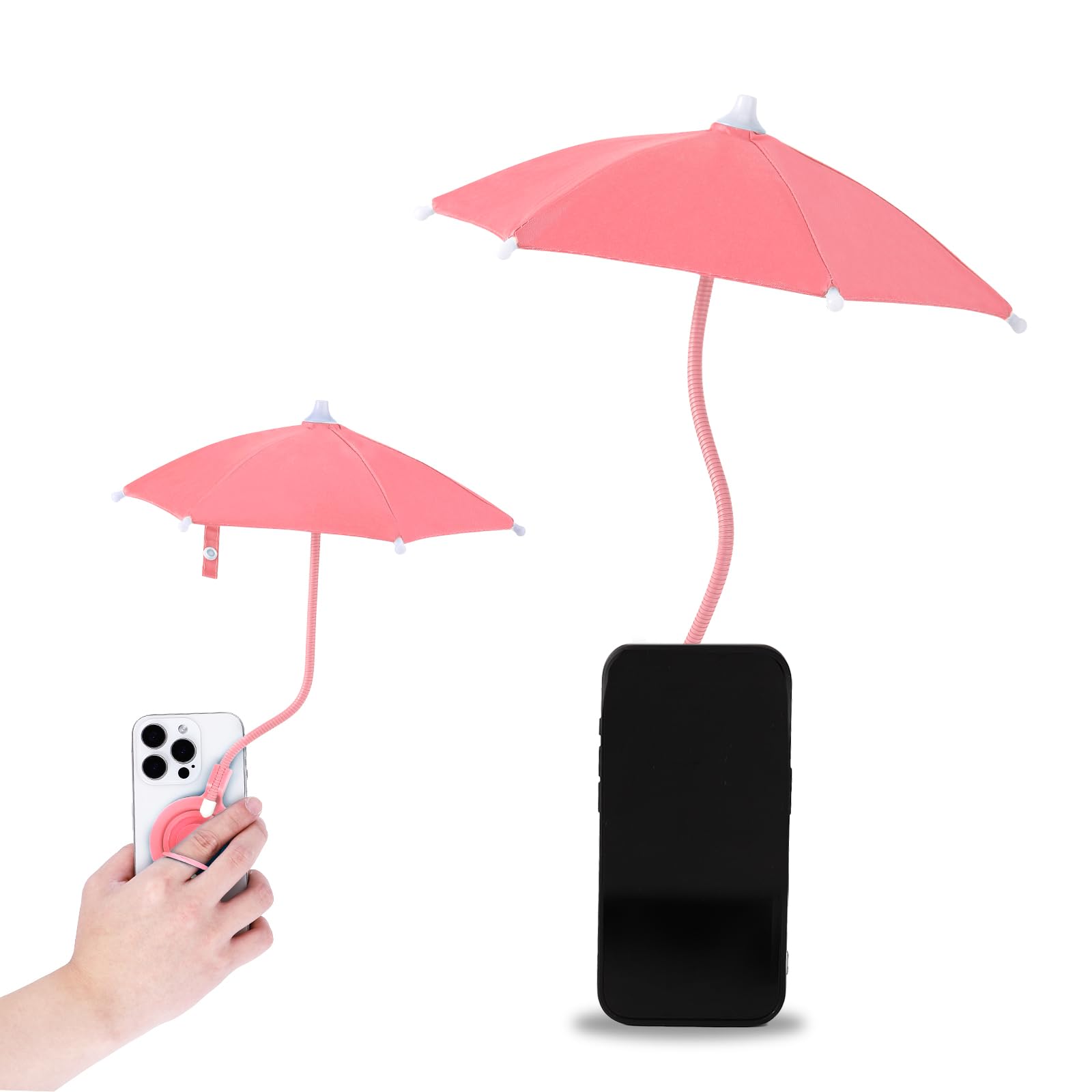 Magnétique Parapluie de Téléphone, Réglable Pare-Soleil pour Téléphone Portable pour iPhone 16/15/14/13/12 et Appareils Android Non Magnétiques (Rose)