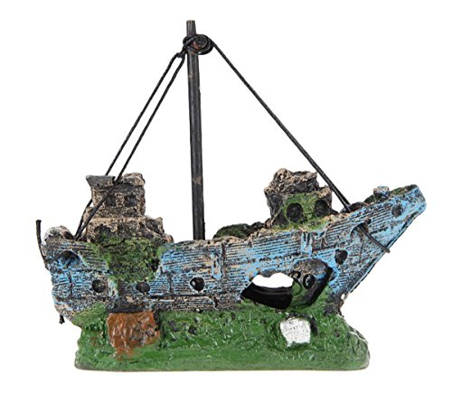 Yworld Aquarium Ornament Scheepswrak, Aquarium Ornamenten Vistank Wrak Zeilboot Zonneschip vernietiger Landschap Decor