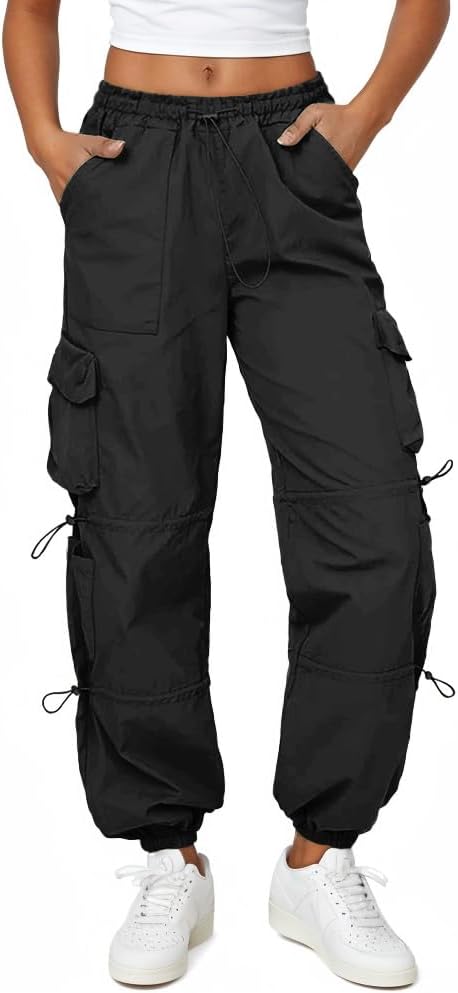 Friptspyg Cargobroek voor dames, lichte trekkingbroek met zak, wandelbroek, sneldrogend, waterdicht, verstelbare riem, outdoorbroek, sportieve joggingbroek, Donkerblauw, S