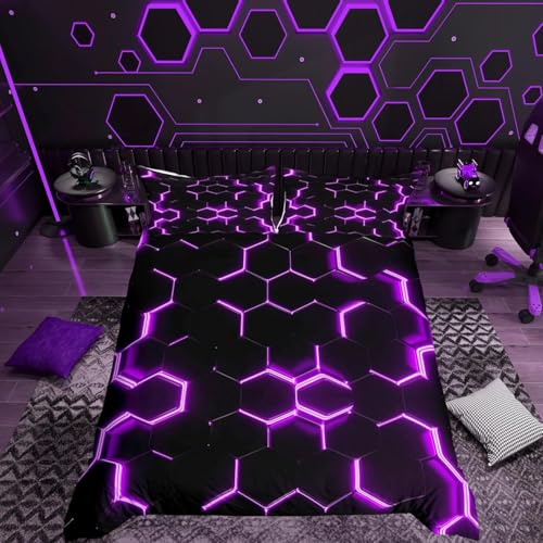 Loussiesd Juego de ropa de cama de 135 x 200 cm, diseño geométrico, diseño geométrico de colmena de abejas, ultrasuave, moderno, diseño geométrico