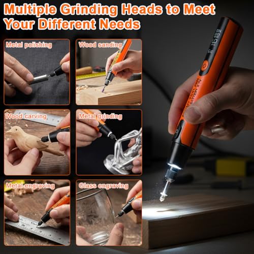 Image of Verilux Mini Cordless Rotary Tool with 6-Speed Adjustment and LED Light, Bi-Directional Rotation, 3.7V Lithium Battery, and 34 Accessory Kit for Efficient Engraving, Sanding, Polishing, Craft Work