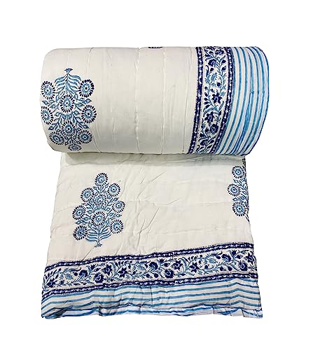 Exportindia Indian New Hand Block Printed Quilt Cotton Light Weight Soft Cotton Hand Made cottonn Quilt Jaipuri Famous razai (Twin Size 60x90 Inch)