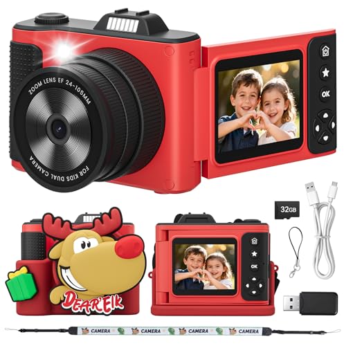Myvia Kids Camera, Christmas Birthday Gifts for Boys Girls Age 3-12,Upgrade HD Flip Digital Video Cameras for Kids, Portable Toys for 3 4 5 6 7 8 9 10...