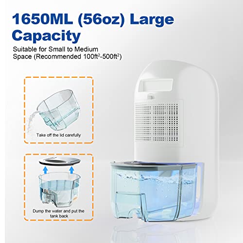 Dehumidifiers For Home,Makayla Dehumidifier 56Oz(1650Ml), Dehumidifier For Bedroom (550Sq Ft) With 2 Working Modes And Auto Shut-Off, Dual-Semiconductor Quiet Small Dehumidifier For Basement,Bathroom,Kitchen,Rv #TOP4