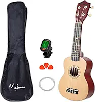 Ukulele Marrom Acústico Soprano Capa Música 3 Paletas E Afinador
