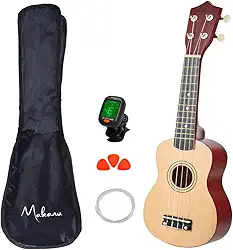 Ukulele Marrom Acústico Soprano Capa Música 3 Paletas E Afinador