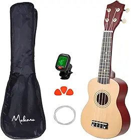 Ukulele Marrom Acústico Soprano Capa Música 3 Paletas E Afinador