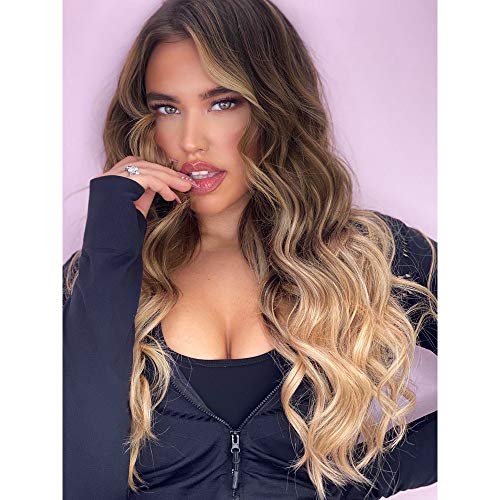 AISI HAIR Long Black To Blonde Wavy Wigs Middle Part Long Wigs Natural Looking Heat Resistant Fiber Synthetic Wigs for Women (Black to Blonde)